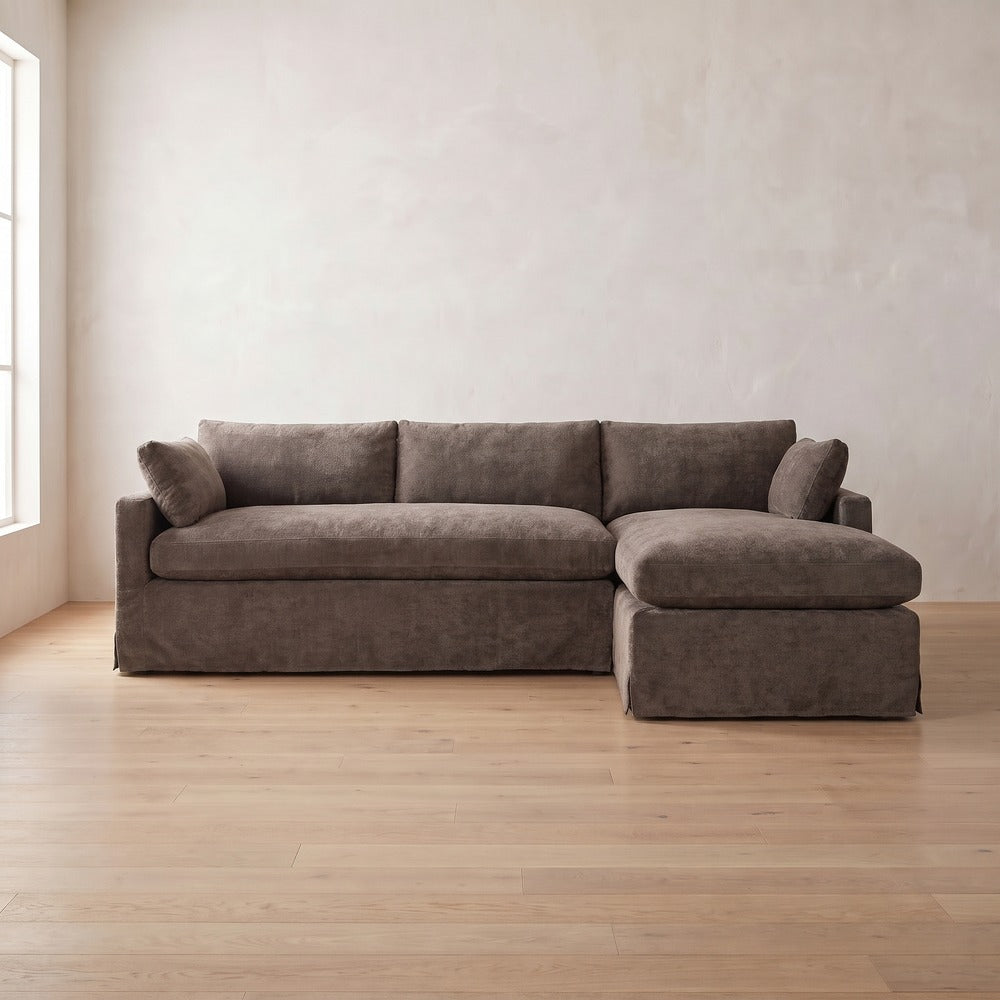 Sylvie Slipcover Sleeper Sectional (chaise shown) in Charcoal Brown Performance Chenille