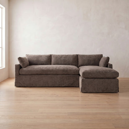 Sylvie Slipcover Sleeper Sectional (chaise shown) in Charcoal Brown Performance Chenille