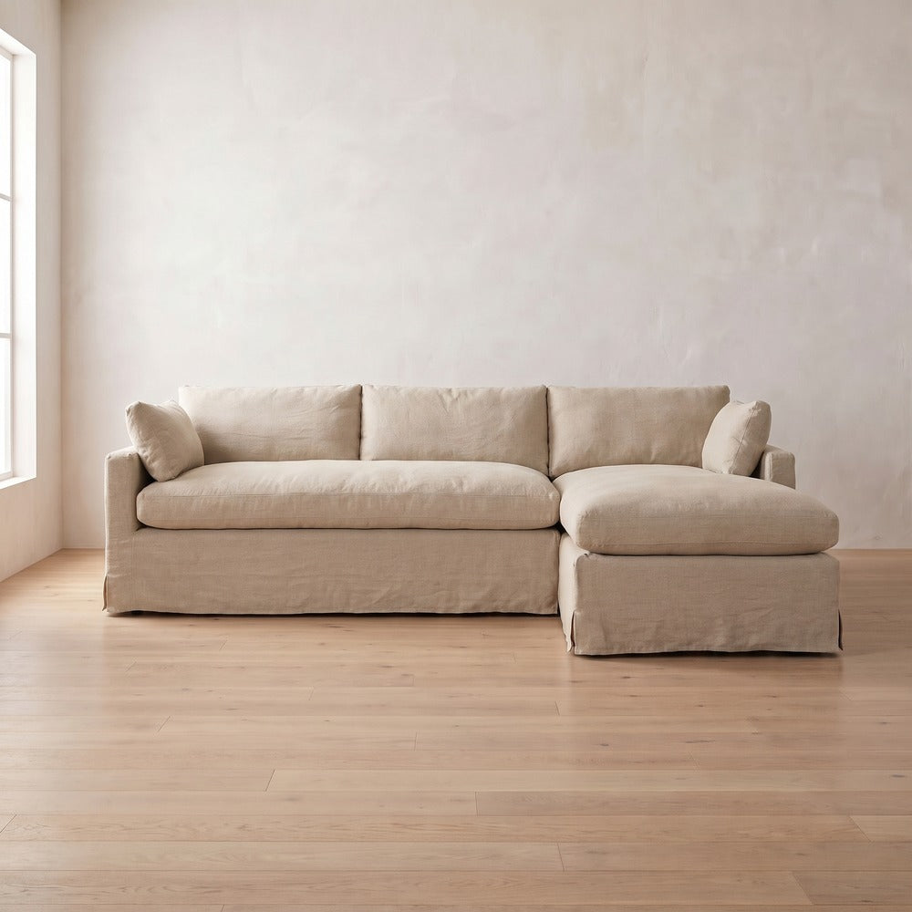 Sylvie Slipcover Sleeper Sectional (chaise shown) in Natural Linen