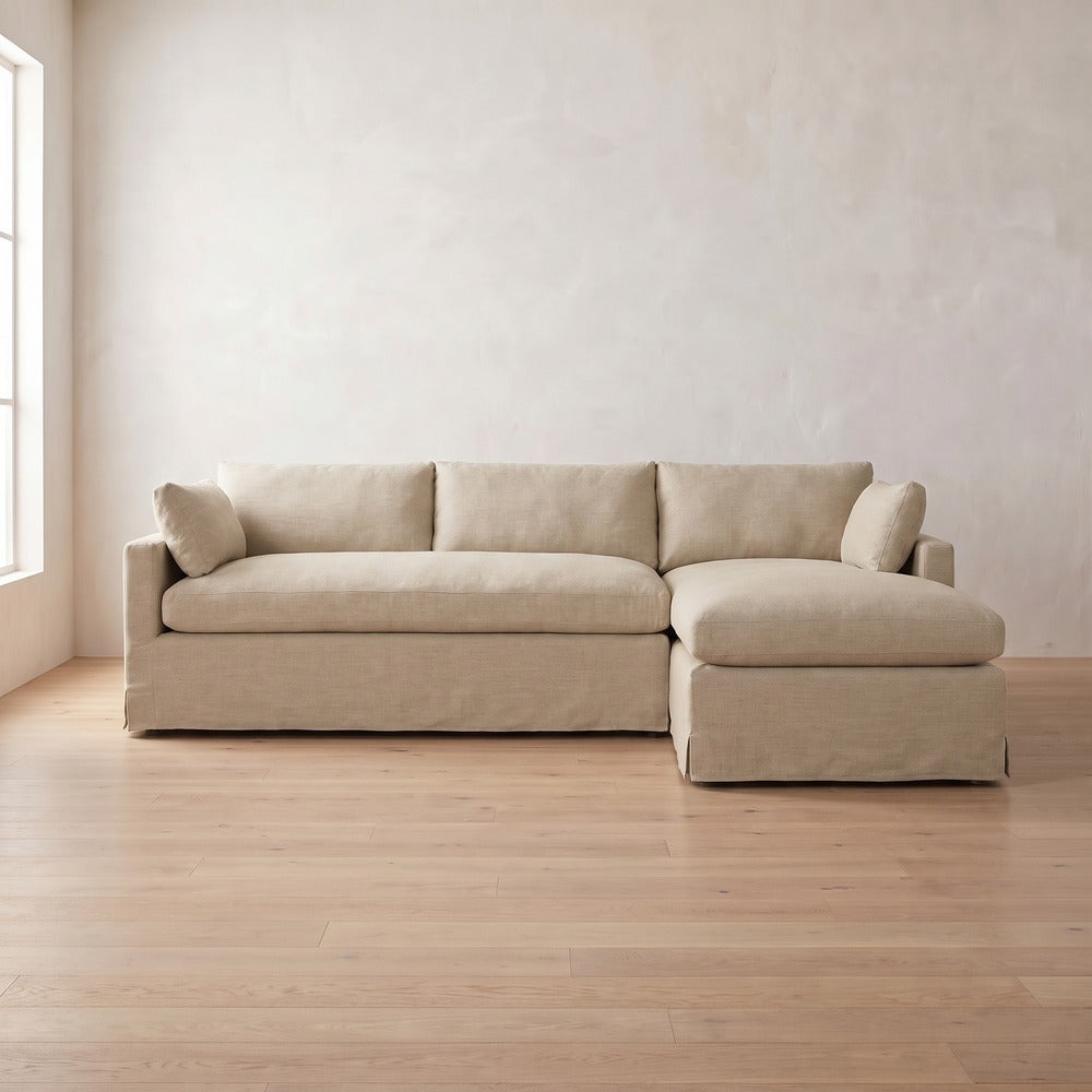 Sylvie Slipcover Sleeper Sectional (chaise shown) in Natural Performance Linen