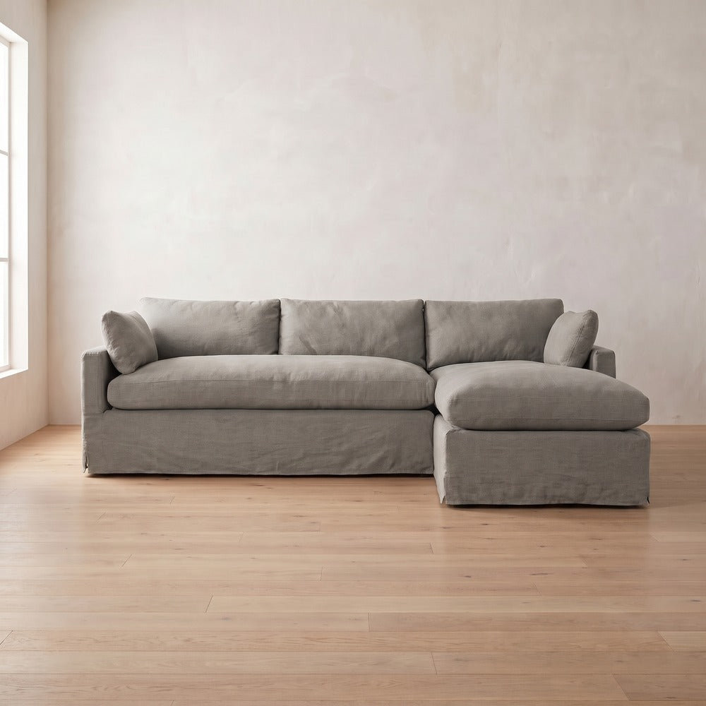 Sylvie Slipcover Sleeper Sectional (chaise shown) in Putty Linen