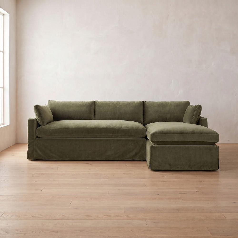 Sylvie Slipcover Sleeper Sectional (chaise shown) in Sage Velvet