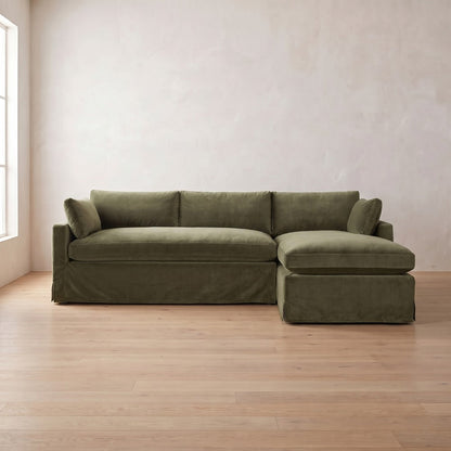 Sylvie Slipcover Sleeper Sectional (chaise shown) in Sage Velvet