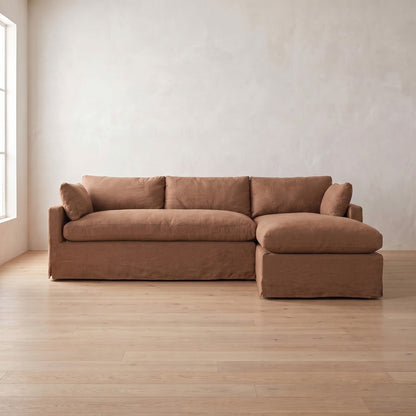 Sylvie Slipcover Sleeper Sectional (chaise shown) in Terracotta Linen