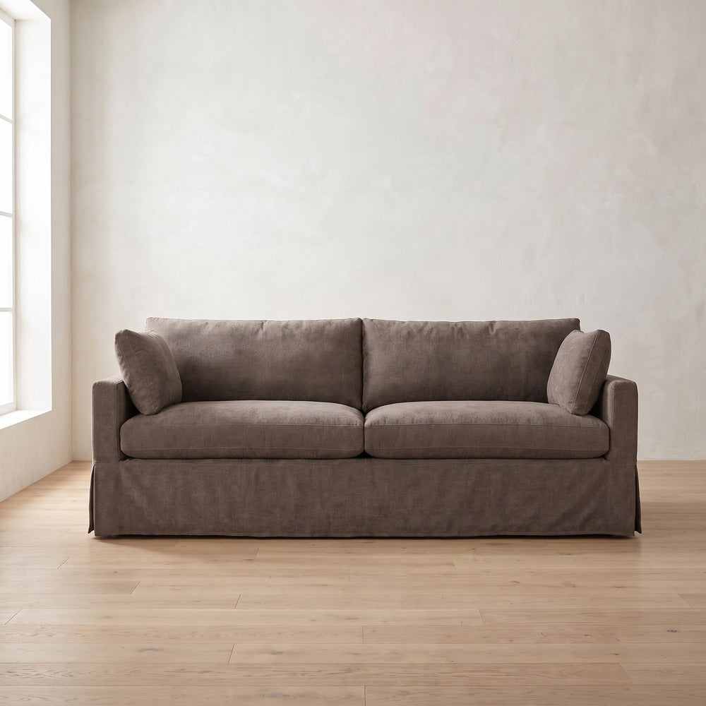Sylvie Slipcover Sleeper Sofa in Charcoal Brown Performance Chenille