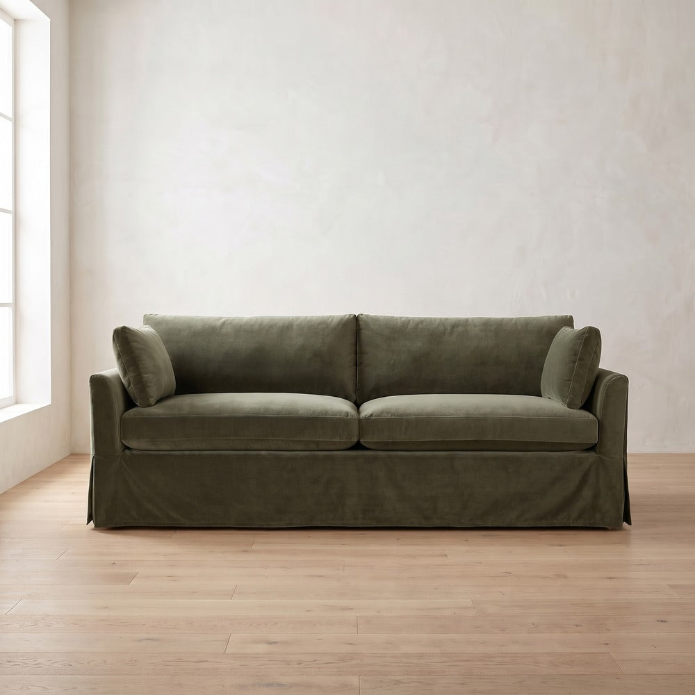 Sylvie Slipcover Sleeper Sofa in Sage Velvet