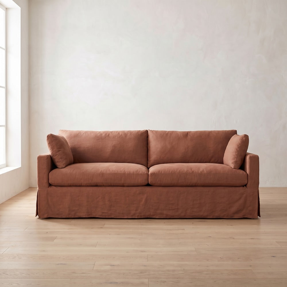 Sylvie Slipcover Sleeper Sofa in Terracotta Linen
