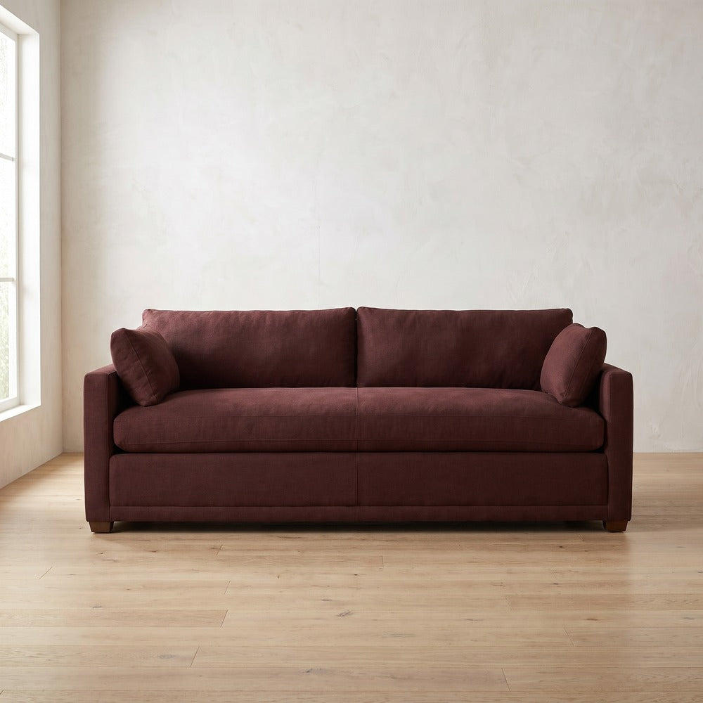 Sylvie Sofa, Two Cushion in Burgundy Linen