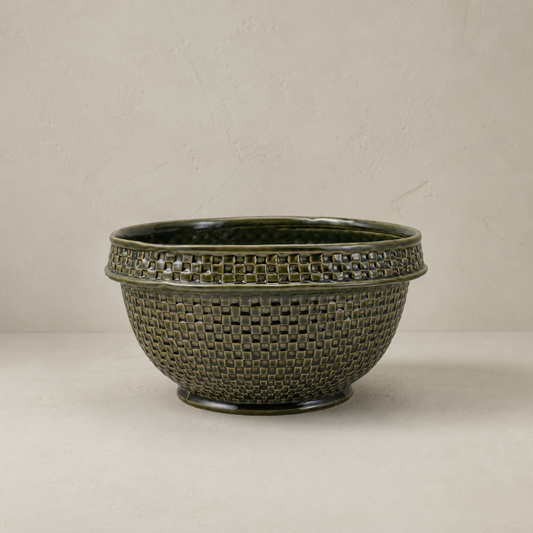 Verdant Basket Weave Serving Bowl