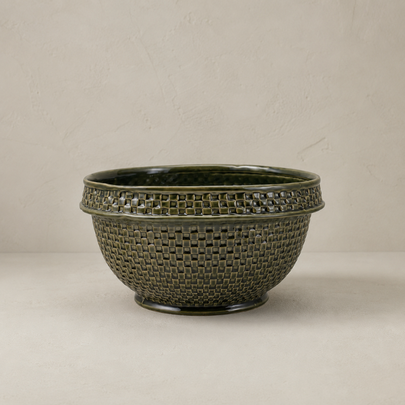 Verdant Basket Weave Serving Bowl