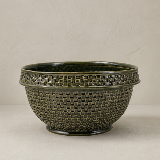 Verdant Basket Weave Serving Bowl
