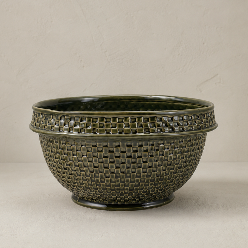 Verdant Basket Weave Serving Bowl
