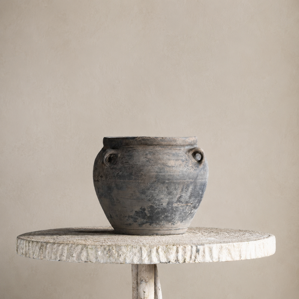 Vintage Black Terracotta Handled Pot