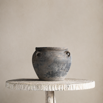 Vintage Black Terracotta Handled Pot