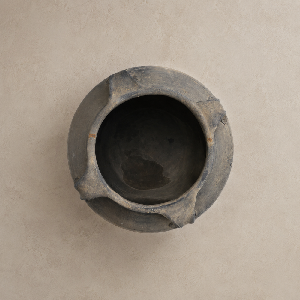 Vintage Black Terracotta Handled Pot