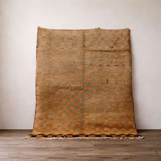 Vintage Moroccan Checkered Wool Rug - 5'3" x 7'